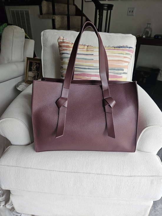 Rachel Zoe Handbags - Women’s Large Wine Leather Tote Bag with Knot Straps